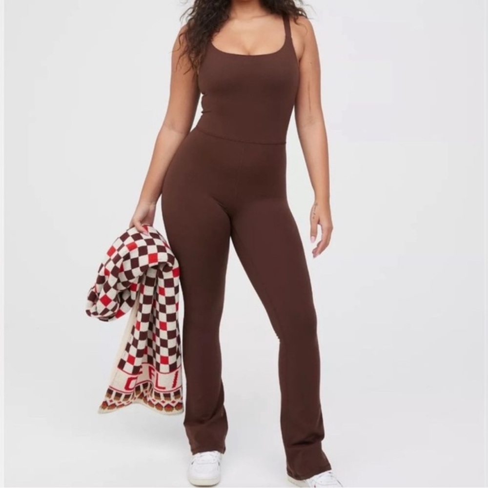 Aerie Offline The Hugger Chocolate Brown Jumpsuit
